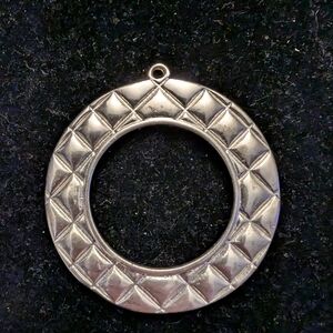 Round Quilted Pendant Necklace Charm - Silver Tone #44